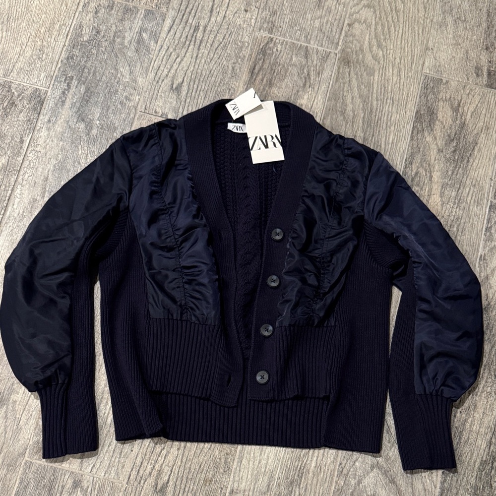 Zara Navy Cardigan with Ruffled Sleeves
